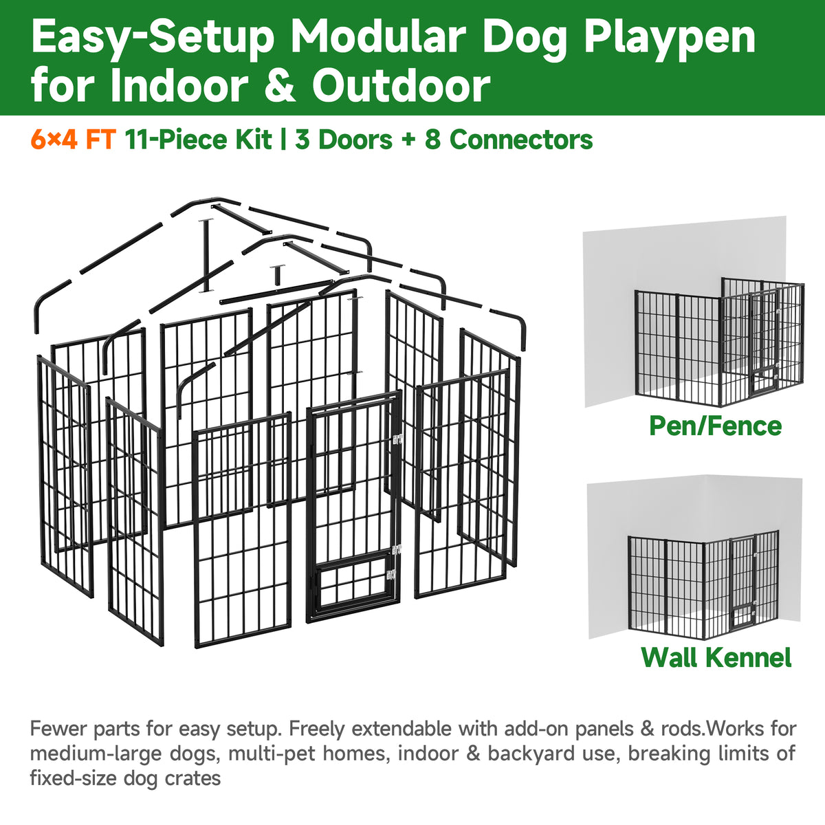 ALAULM 6x4 ft Outdoor Dog Kennel Heavy Duty Galvanized Steel Dog Enclosure with Roof, Escape-Proof Double Lock, Large Dog Cage Fence for Backyard