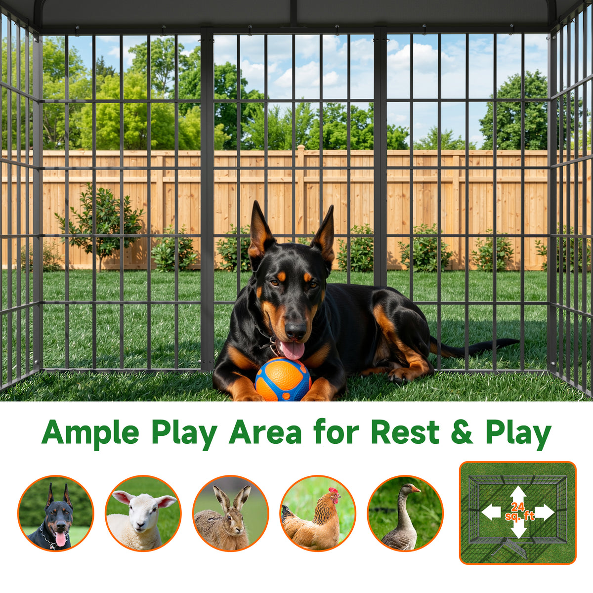ALAULM 6x4 ft Outdoor Dog Kennel Heavy Duty Galvanized Steel Dog Enclosure with Roof, Escape-Proof Double Lock, Large Dog Cage Fence for Backyard