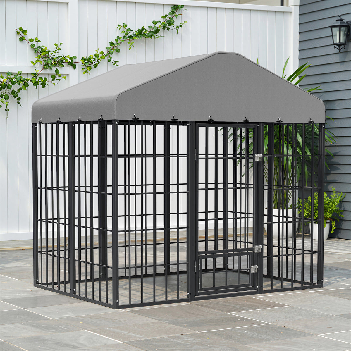 ALAULM 6x4 ft Outdoor Dog Kennel Heavy Duty Galvanized Steel Dog Enclosure with Roof, Escape-Proof Double Lock, Large Dog Cage Fence for Backyard