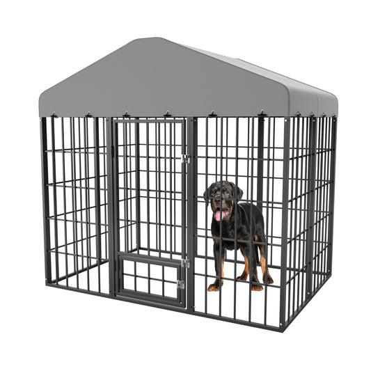 ALAULM 6x4 ft Outdoor Dog Kennel Heavy Duty Galvanized Steel Dog Enclosure with Roof, Escape-Proof Double Lock, Large Dog Cage Fence for Backyard