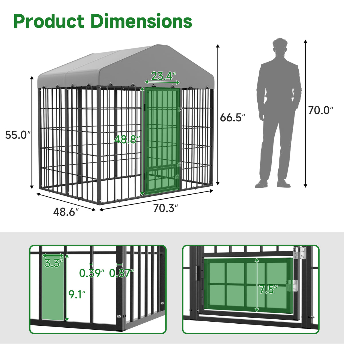 ALAULM 6x4 ft Outdoor Dog Kennel Heavy Duty Galvanized Steel Dog Enclosure with Roof, Escape-Proof Double Lock, Large Dog Cage Fence for Backyard