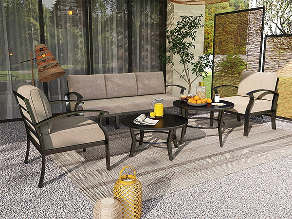 ALAULM Outdoor Black Nesting Round Coffee Table Set, 2PCS Space-Saving Solution for Patio, poolside & porch