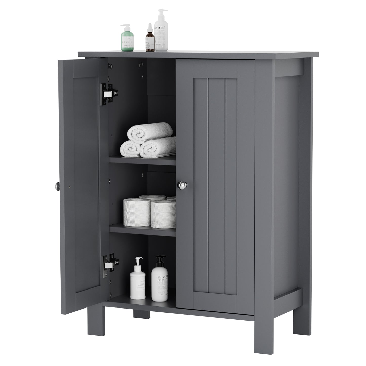 Farmhouse Bathroom Floor Cabinet with 2 Doors, Modern Storage Freestanding Organizer Cabinet with Adjustable Shelves, Small Bathroom Cabinet for Kitchen/Bathroom/Living Room, Black
