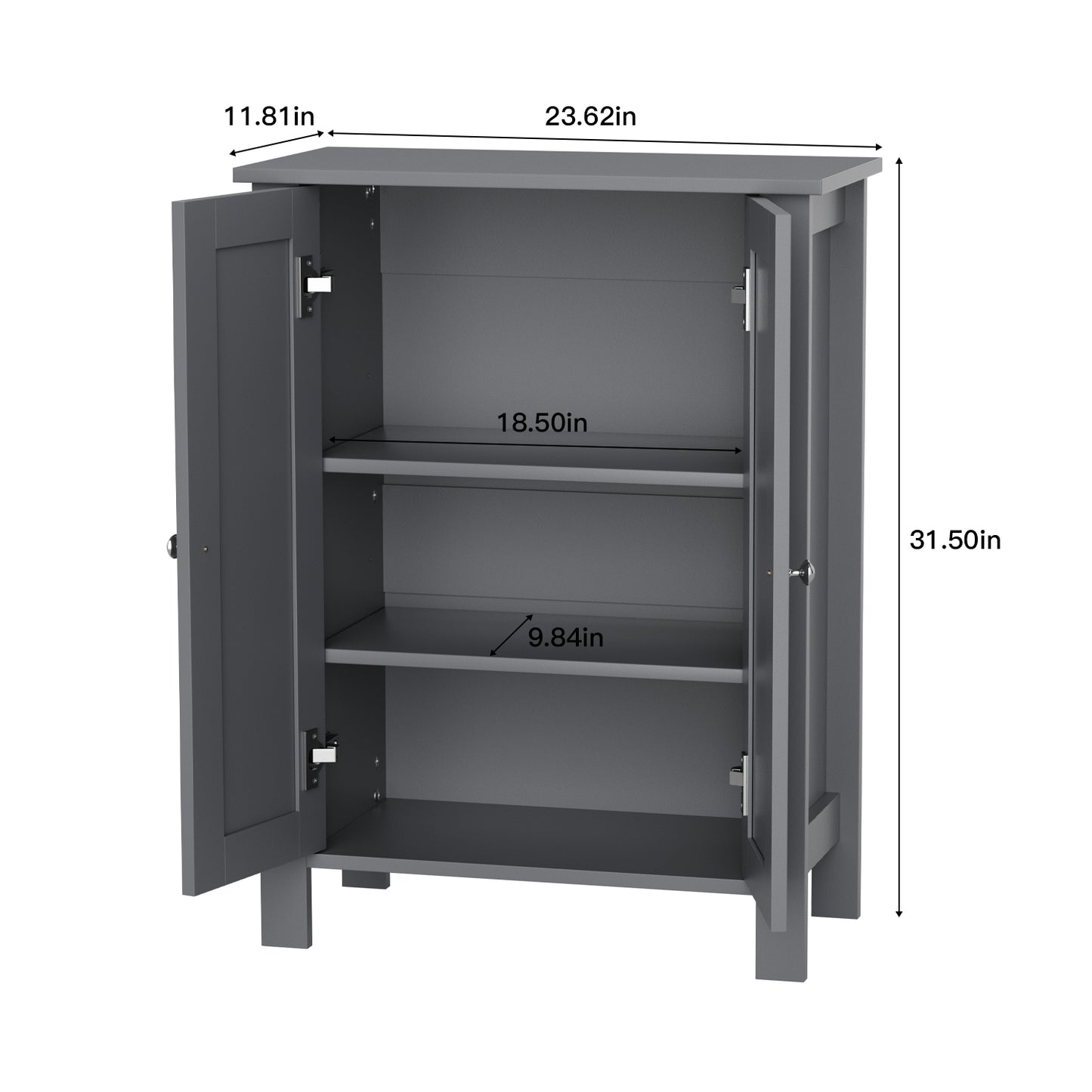 Farmhouse Bathroom Floor Cabinet with 2 Doors, Modern Storage Freestanding Organizer Cabinet with Adjustable Shelves, Small Bathroom Cabinet for Kitchen/Bathroom/Living Room, Black