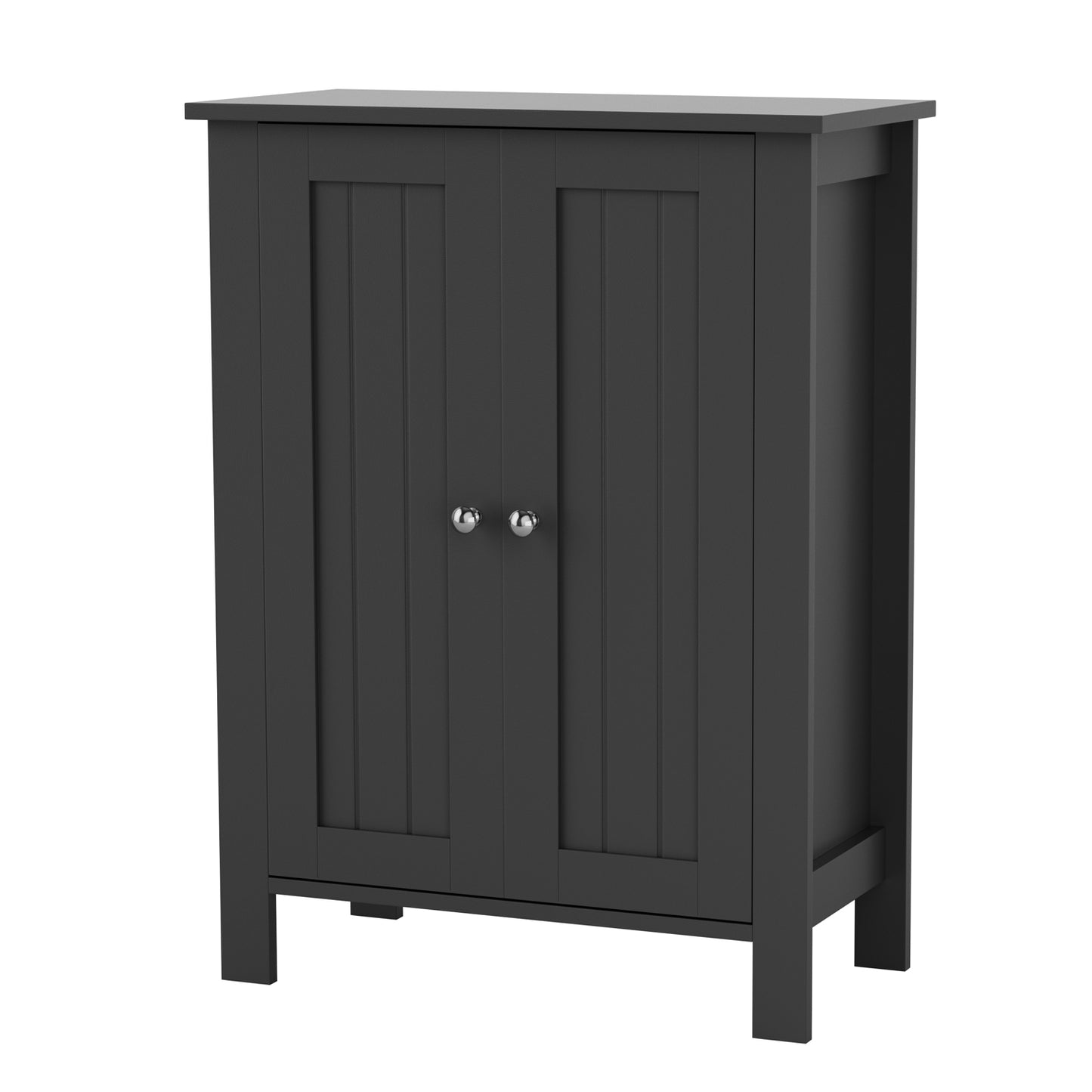 Farmhouse Bathroom Floor Cabinet with 2 Doors, Modern Storage Freestanding Organizer Cabinet with Adjustable Shelves, Small Bathroom Cabinet for Kitchen/Bathroom/Living Room, Black