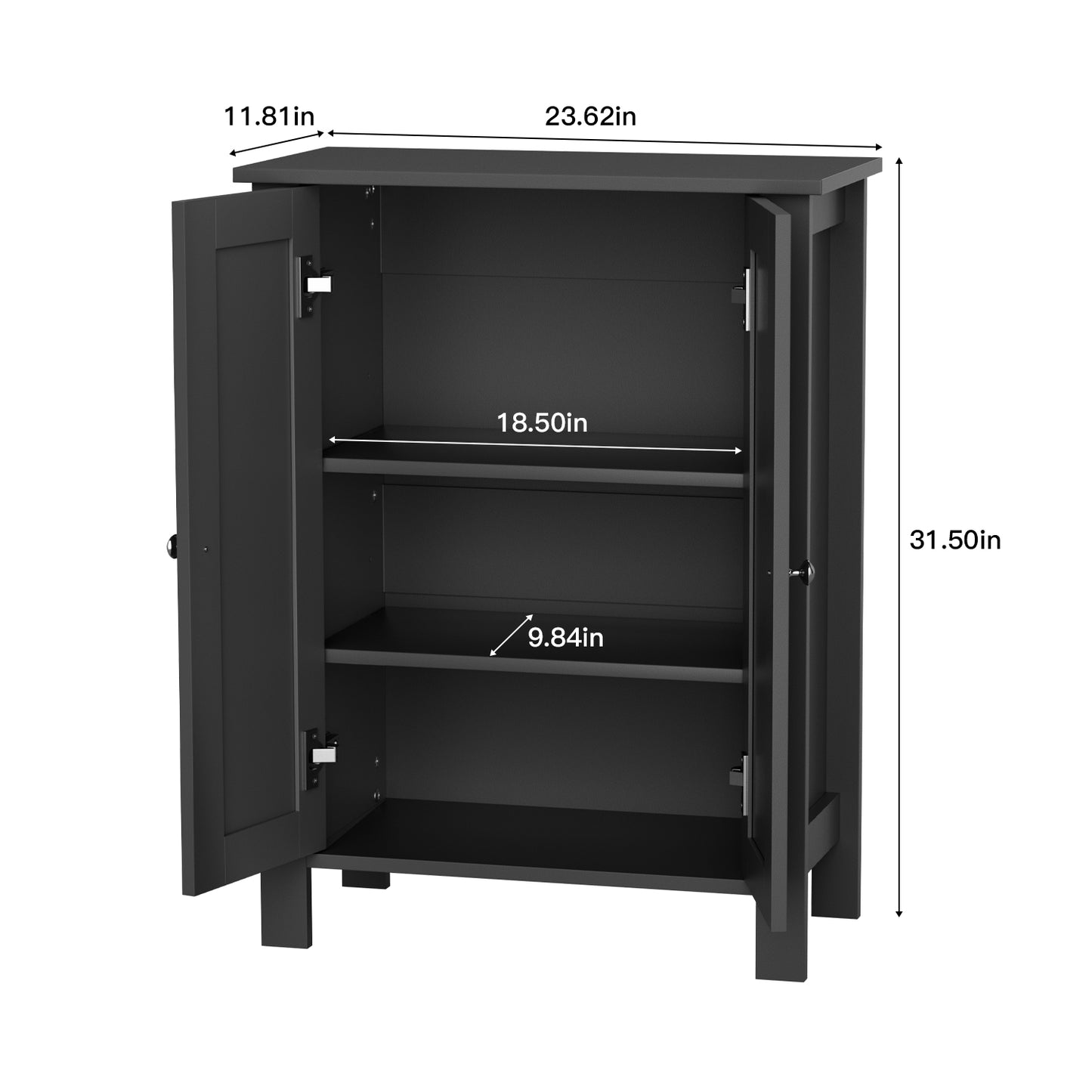 Farmhouse Bathroom Floor Cabinet with 2 Doors, Modern Storage Freestanding Organizer Cabinet with Adjustable Shelves, Small Bathroom Cabinet for Kitchen/Bathroom/Living Room, Black