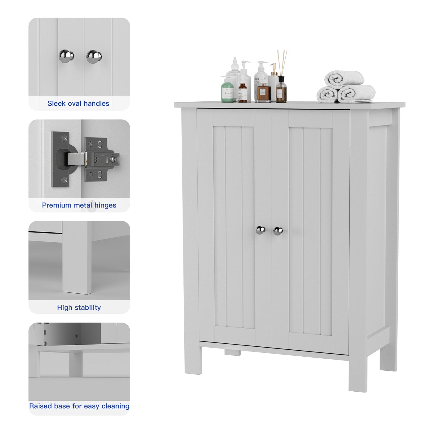 Farmhouse Bathroom Floor Cabinet with 2 Doors, Modern Storage Freestanding Organizer Cabinet with Adjustable Shelves, Small Bathroom Cabinet for Kitchen/Bathroom/Living Room, Black