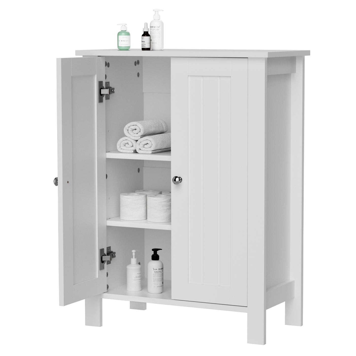 Farmhouse Bathroom Floor Cabinet with 2 Doors, Modern Storage Freestanding Organizer Cabinet with Adjustable Shelves, Small Bathroom Cabinet for Kitchen/Bathroom/Living Room, Black