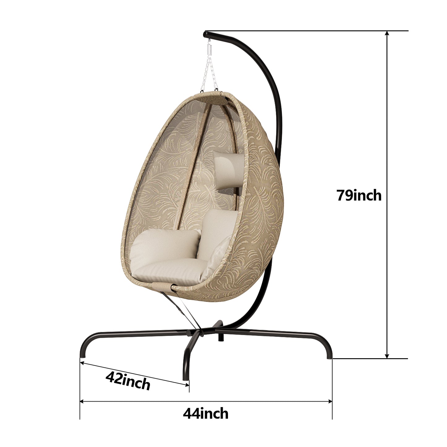 ALAULM Foldable Egg Chair with Stand, 485LBS Capacity Textilene Hammock Swing Chair for Outdoor & Indoor, Patio Hanging Chair with Strong Frame & UV Resistant Cushion for Balcony, Bedroom, Cream/D1