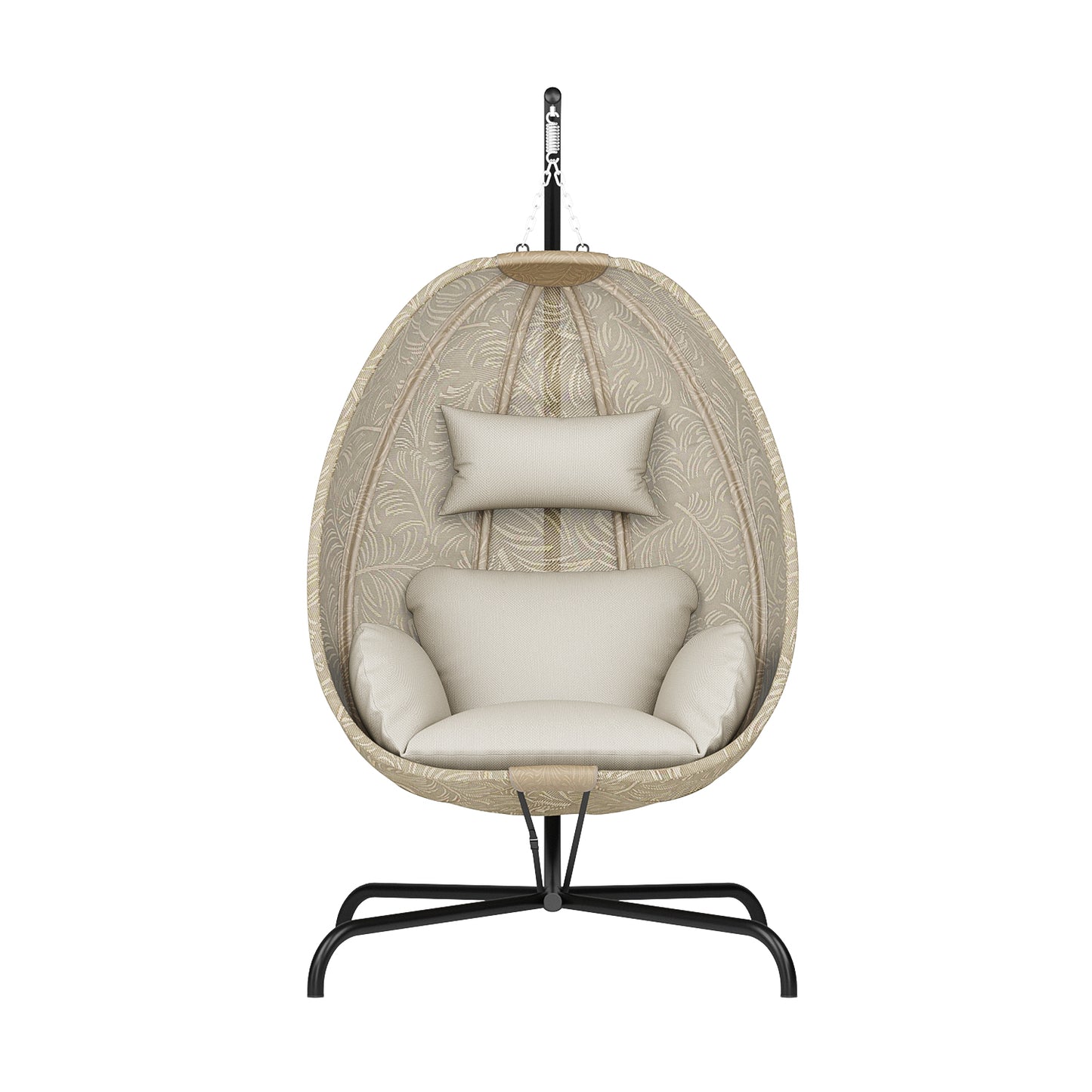 ALAULM Foldable Egg Chair with Stand, 485LBS Capacity Textilene Hammock Swing Chair for Outdoor & Indoor, Patio Hanging Chair with Strong Frame & UV Resistant Cushion for Balcony, Bedroom, Cream/D1