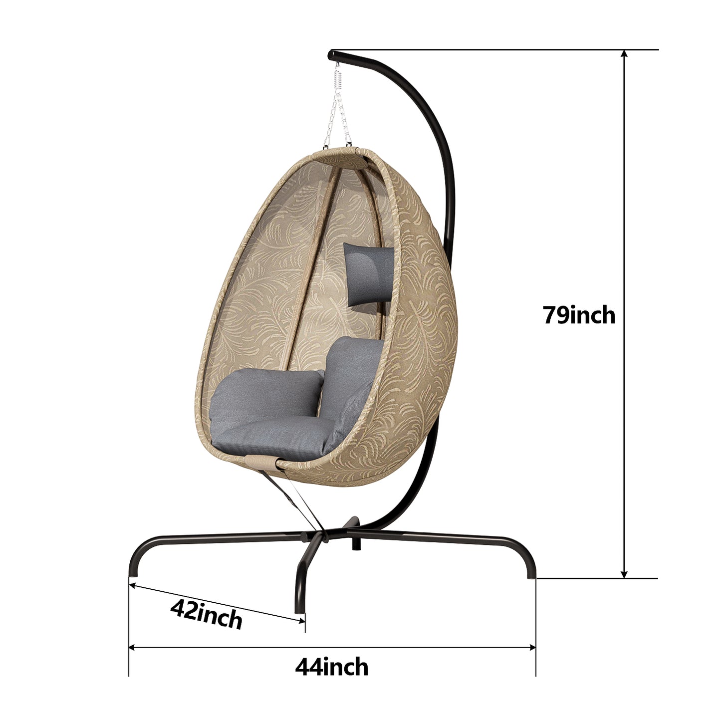 ALAULM Foldable Egg Chair with Stand, 485LBS Capacity Textilene Hammock Swing Chair for Outdoor & Indoor, Patio Hanging Chair with Strong Frame & UV Resistant Cushion for Balcony, Bedroom, Cream/D1