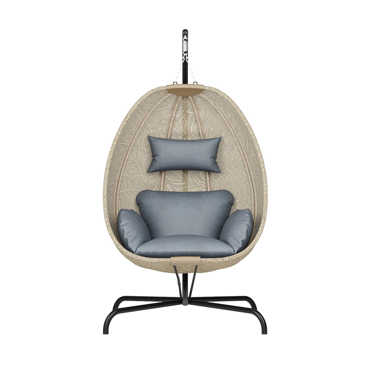 ALAULM Foldable Egg Chair with Stand, 485LBS Capacity Textilene Hammock Swing Chair for Outdoor & Indoor, Patio Hanging Chair with Strong Frame & UV Resistant Cushion for Balcony, Bedroom, Cream/D1
