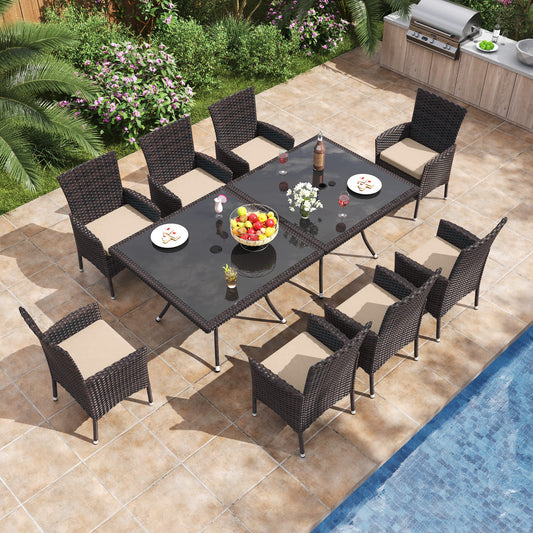 10-Piece Patio Dining Set | Wicker Furniture with Tempered Glass