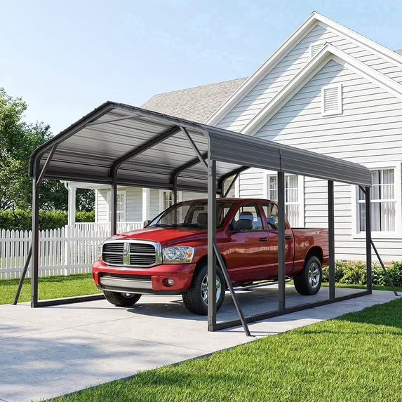 Gotland 10 FT x 15 FT Metal Carport, Heavy Duty Carport with Reinforced Frame, All-Weather Car Canopy with Reinforce Wind-Resistant Roofs, Multi-Functional Outdoor Garage for Car Truck Black