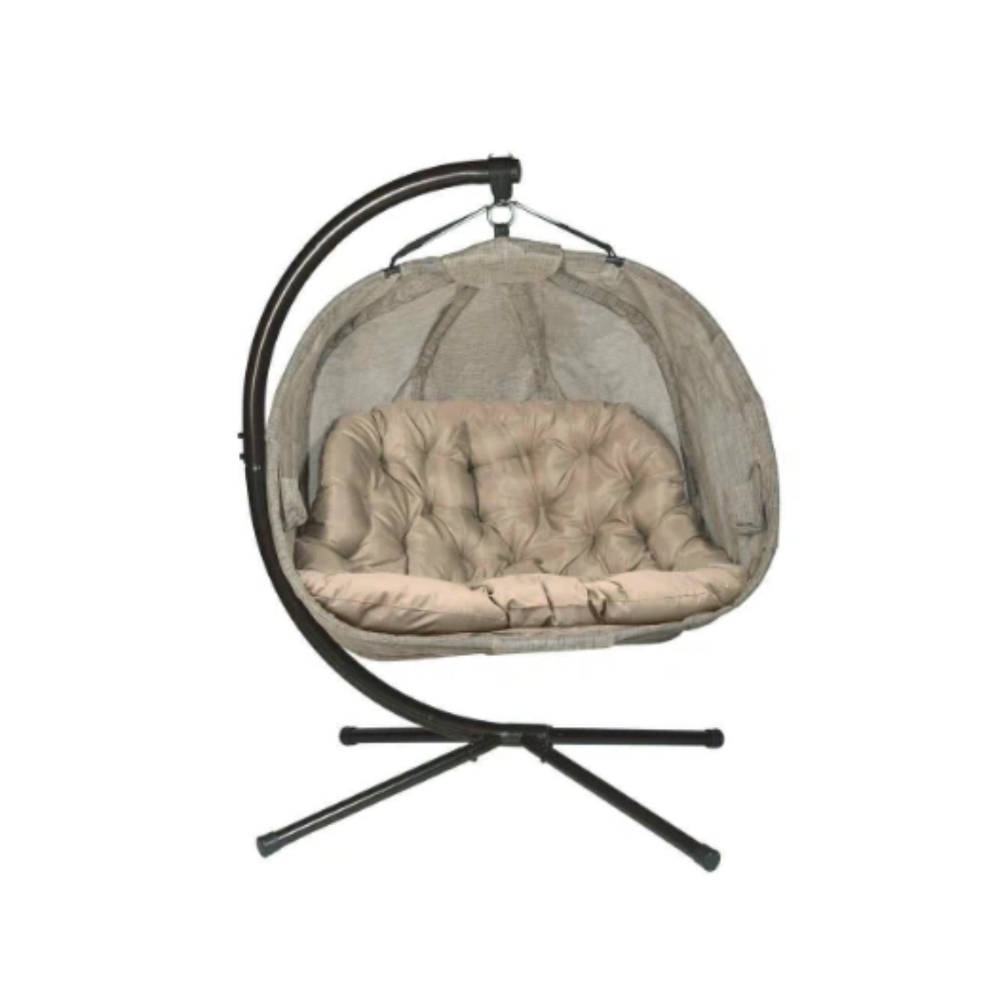 ALAULM Foldable Egg Chair with Stand, 485LBS Capacity Textilene Hammock Swing Chair for Outdoor & Indoor, Patio Hanging Chair with Strong Frame & UV Resistant Cushion for Balcony, Bedroom, Cream/D1