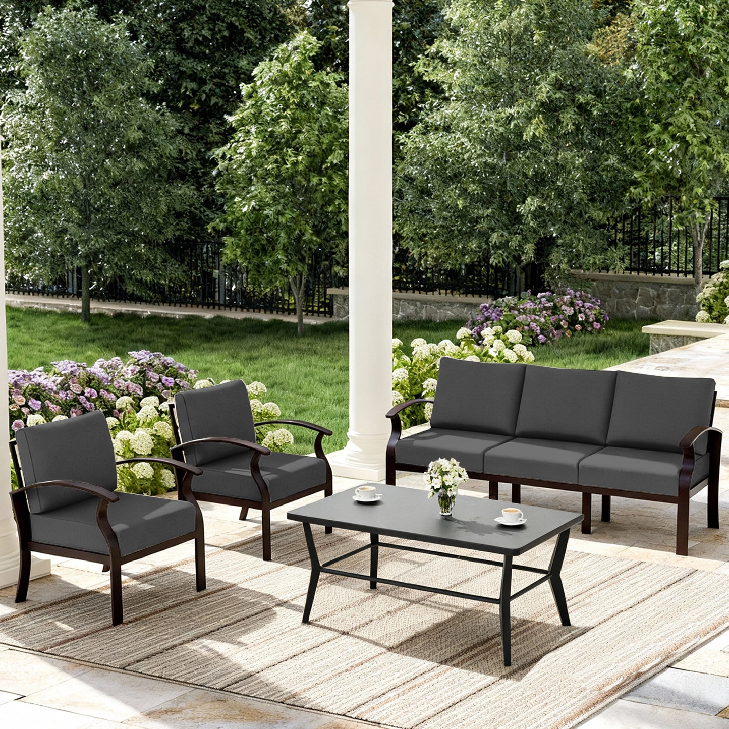 ALAULM 5-Seat Aluminum Patio Furniture Set, Outdoor Patio Conversation Set with Rectangular Metal Coffee Table and 5.1" Cushions for Patio Backyard Poolside，Sand