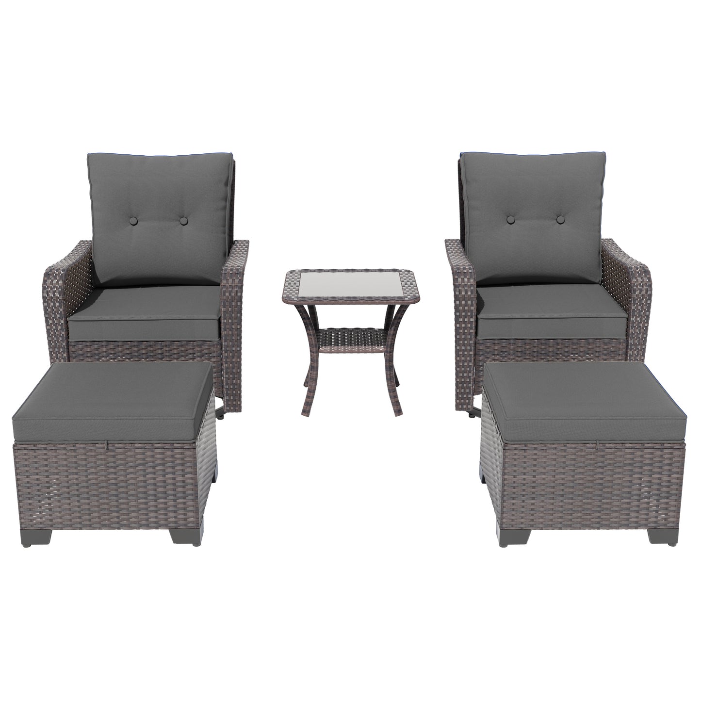 ALAULM 5 Pieces Patio Furniture Set with 4" Thick Cushions, 2 High Back Outdoor Swivel Rocker Chairs with 2 Ottoman & Side Table, 5-Piece All Weather Chairs Set for Porch Deck Pool Yard