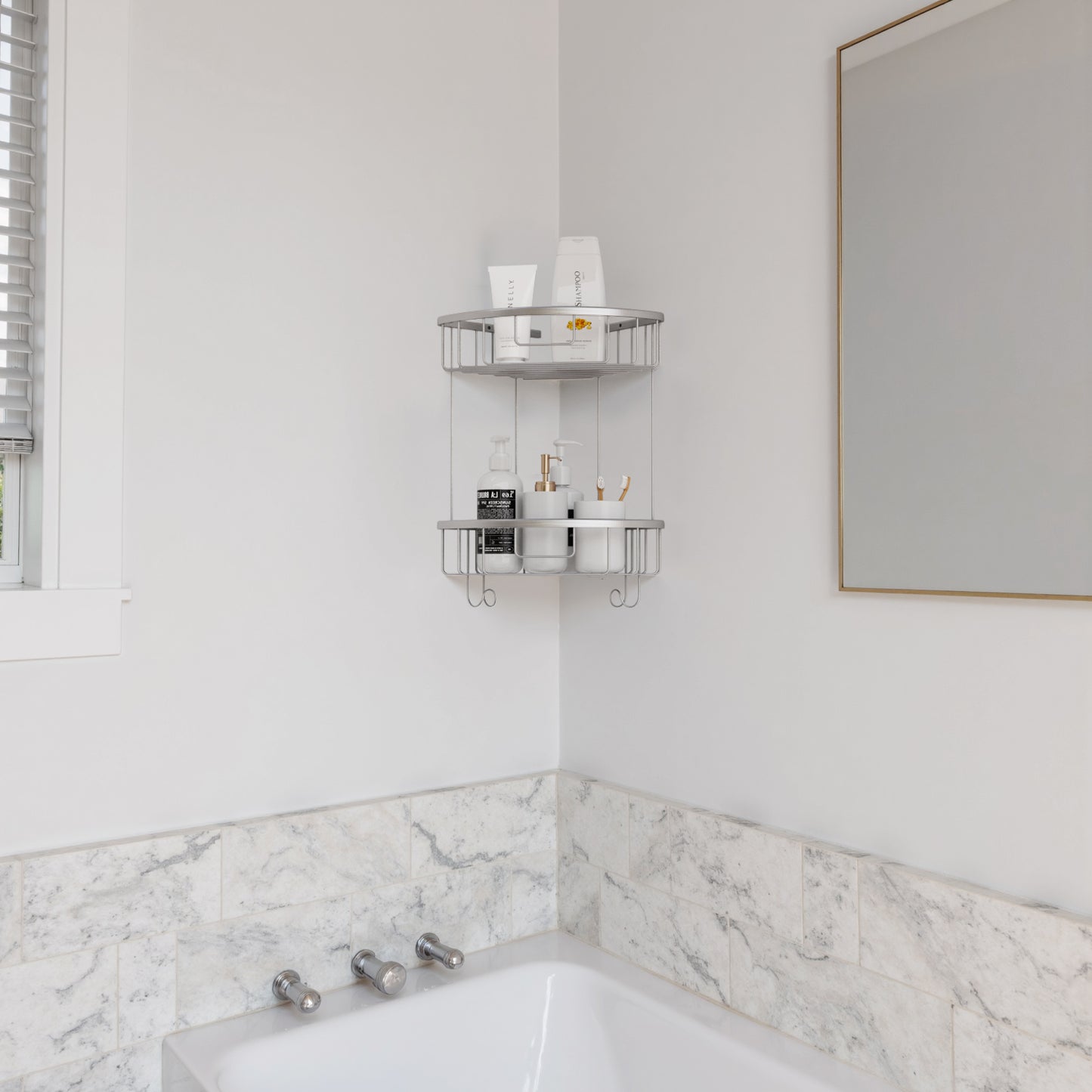 ALAULM Aluminum Alloy Wall-Mounted Shower Corner Rack Triangular Storage Caddy for Bathroom,Matte Silver