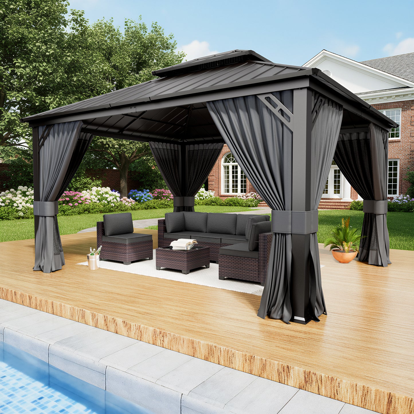 Kullavik Hardtop Gazebo for Patio,Wall-Mounted Lean to Gazebo Pergola with Sloping Roof and Durable Aluminum Frame, Large Heavy Duty Awnings for Decks,Backyard