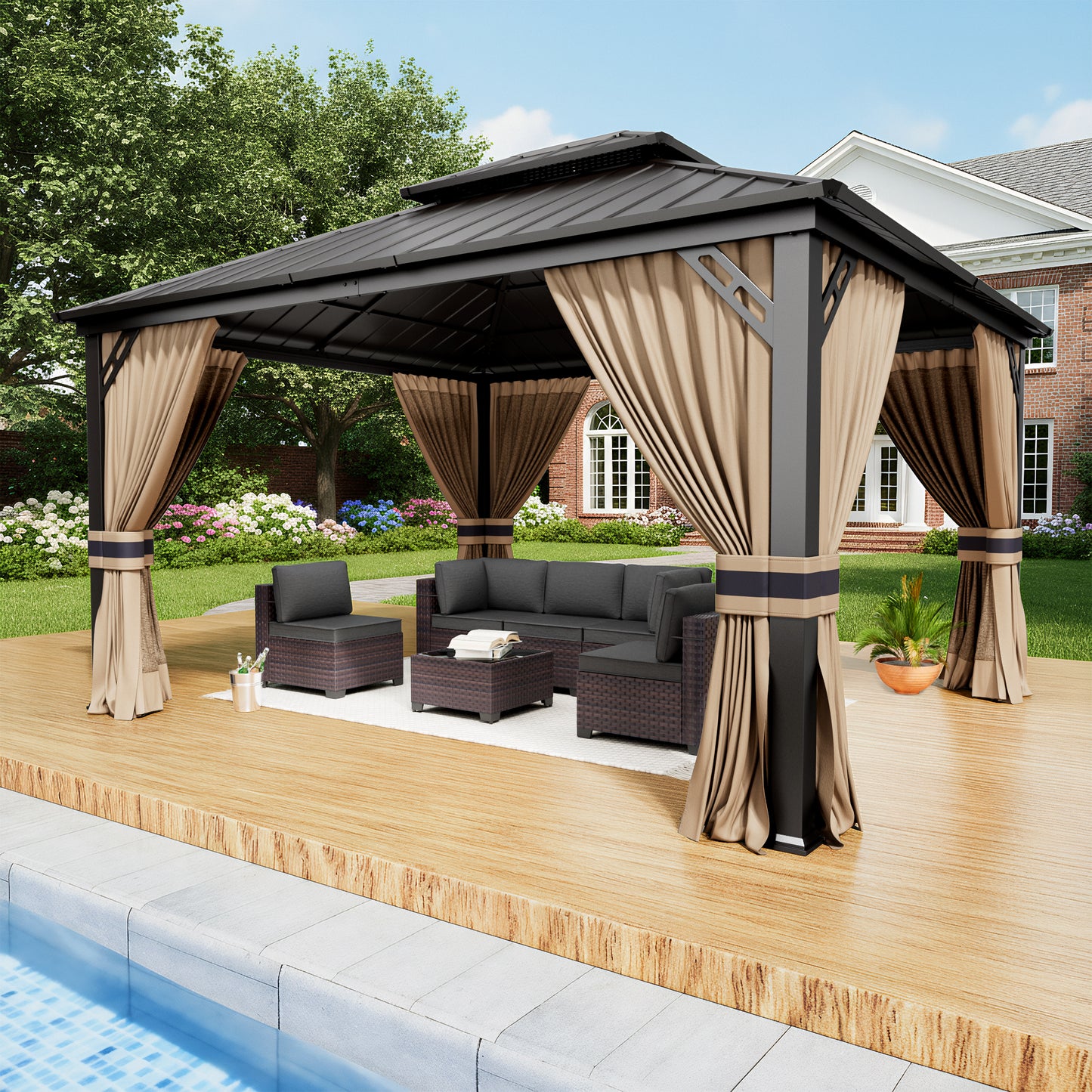 Kullavik Hardtop Gazebo for Patio,Wall-Mounted Lean to Gazebo Pergola with Sloping Roof and Durable Aluminum Frame, Large Heavy Duty Awnings for Decks,Backyard