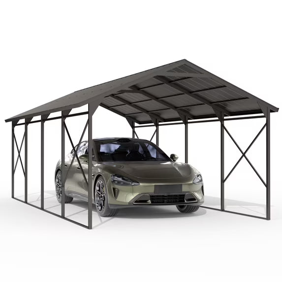 Gotland 10 FT x 15 FT Metal Carport, Heavy Duty Carport with Reinforced Frame, All-Weather Car Canopy with Reinforce Wind-Resistant Roofs, Multi-Functional Outdoor Garage for Car Truck Black