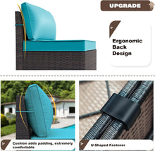 Load image into Gallery viewer, 13-Piece Outdoor Wicker Conversation Set in Turquoise Cushion with Fire Pit Table
