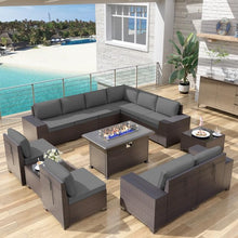 Load image into Gallery viewer, 13-Piece Outdoor Wicker Conversation Set in Grey Cushion with Fire Pit Table
