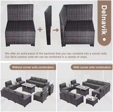 Load image into Gallery viewer, 13-Piece Outdoor Wicker Conversation Set in Grey Cushion with Fire Pit Table

