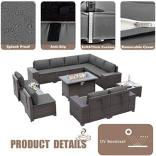 Load image into Gallery viewer, 13-Piece Outdoor Wicker Conversation Set in Grey Cushion with Fire Pit Table
