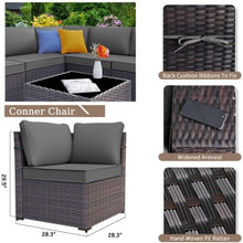 Load image into Gallery viewer, 13-Piece Outdoor Wicker Conversation Set in Grey Cushion with Fire Pit Table
