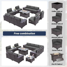 Load image into Gallery viewer, 13-Piece Outdoor Wicker Conversation Set in Grey Cushion with Fire Pit Table

