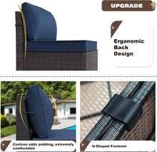 Load image into Gallery viewer, 13-Piece Outdoor Wicker Conversation Set in Navy Cushion with Fire Pit Table
