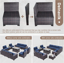 Load image into Gallery viewer, 13-Piece Outdoor Wicker Conversation Set in Navy Cushion with Fire Pit Table
