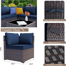 Load image into Gallery viewer, 13-Piece Outdoor Wicker Conversation Set in Navy Cushion with Fire Pit Table
