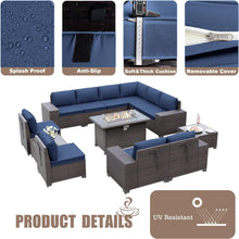 Load image into Gallery viewer, 13-Piece Outdoor Wicker Conversation Set in Navy Cushion with Fire Pit Table
