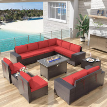 Load image into Gallery viewer, 13-Piece Outdoor Wicker Conversation Set in Red Cushion with Fire Pit Table
