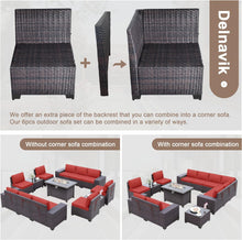 Load image into Gallery viewer, 13-Piece Outdoor Wicker Conversation Set in Red Cushion with Fire Pit Table
