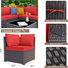 Load image into Gallery viewer, 13-Piece Outdoor Wicker Conversation Set in Red Cushion with Fire Pit Table
