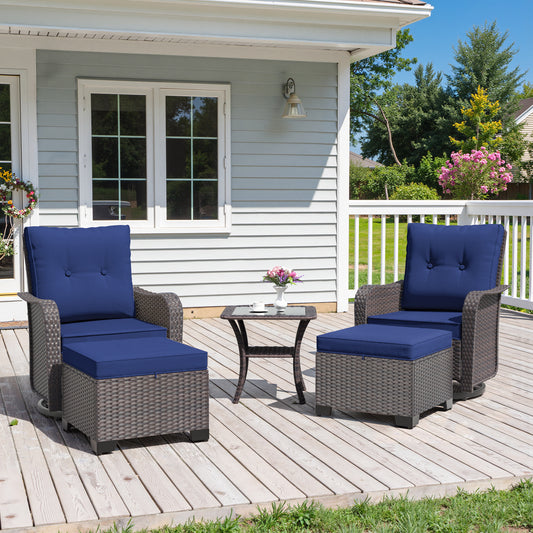 ALAULM 5 Pieces Patio Furniture Set with 4" Thick Cushions, 2 High Back Outdoor Swivel Rocker Chairs with 2 Ottoman & Side Table, 5-Piece All Weather Chairs Set for Porch Deck Pool Yard