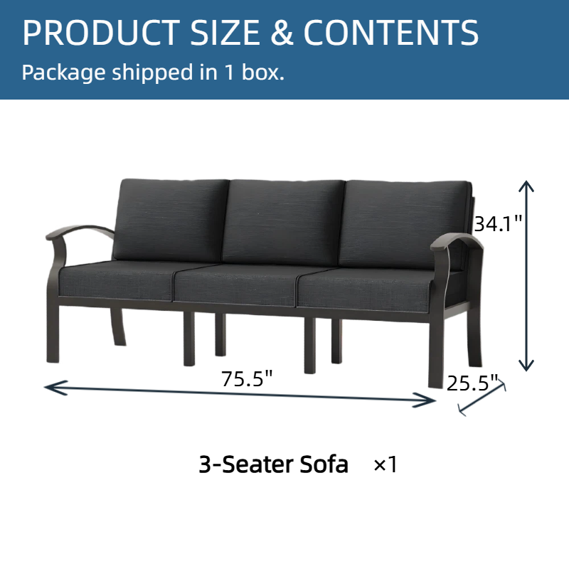 ALAULM Aluminum 3-Seat Patio Furniture Set, Outdoor Patio Conversation Set with 5.1" Cushions for Patio Backyard Poolside