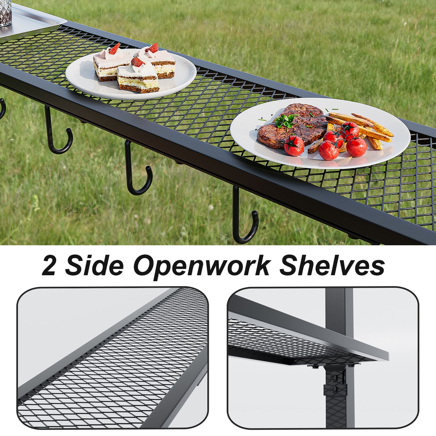 ALAULM 8'x 5' Outdoor Grill Gazebo, Outdoor Soft Top BBQ Canopy with 2 Metal Side Shelves & 5 Tool Hooks for Barbecue Picnic Garden, Backyard, Poolside (Sand)