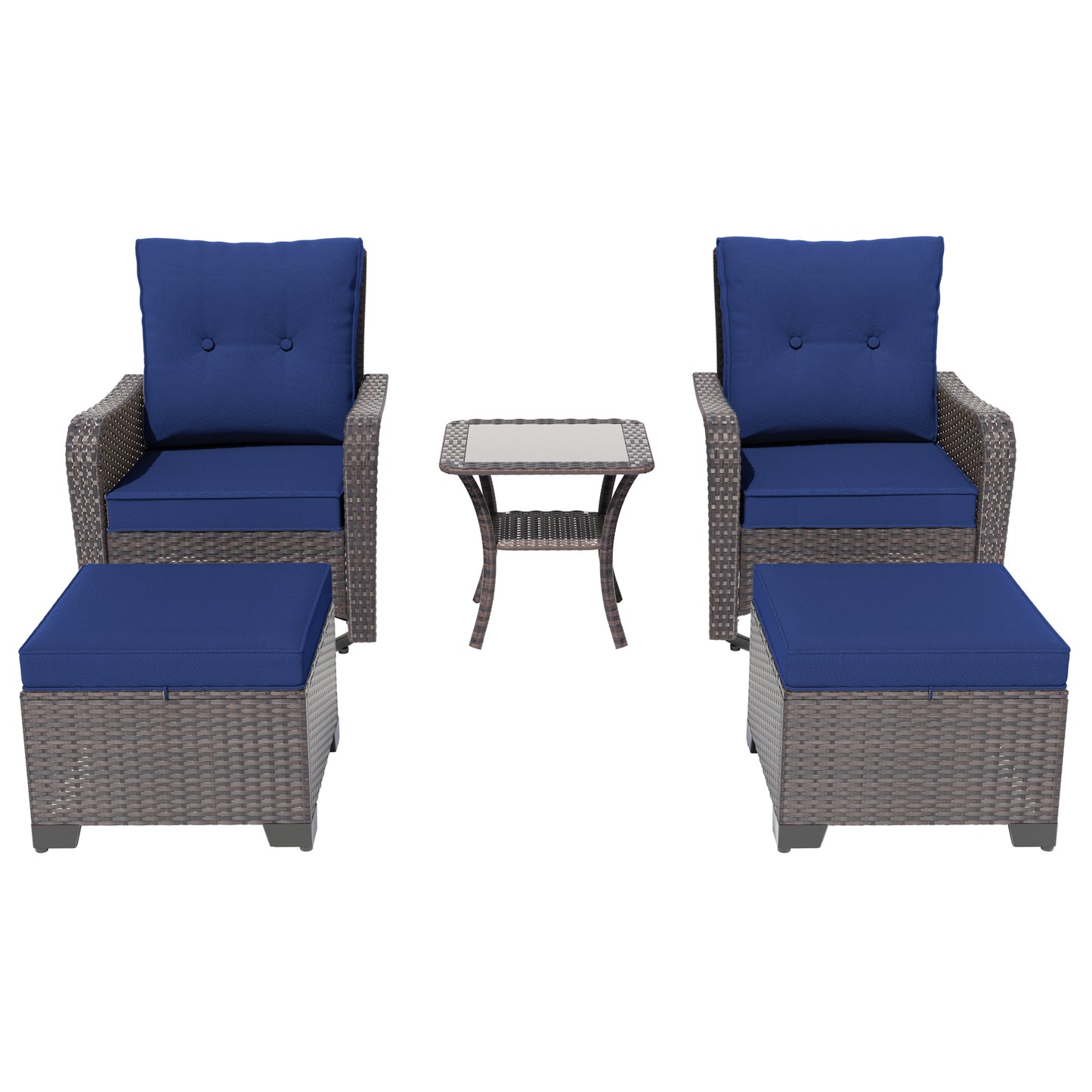 ALAULM 5 Pieces Patio Furniture Set with 4" Thick Cushions, 2 High Back Outdoor Swivel Rocker Chairs with 2 Ottoman & Side Table, 5-Piece All Weather Chairs Set for Porch Deck Pool Yard