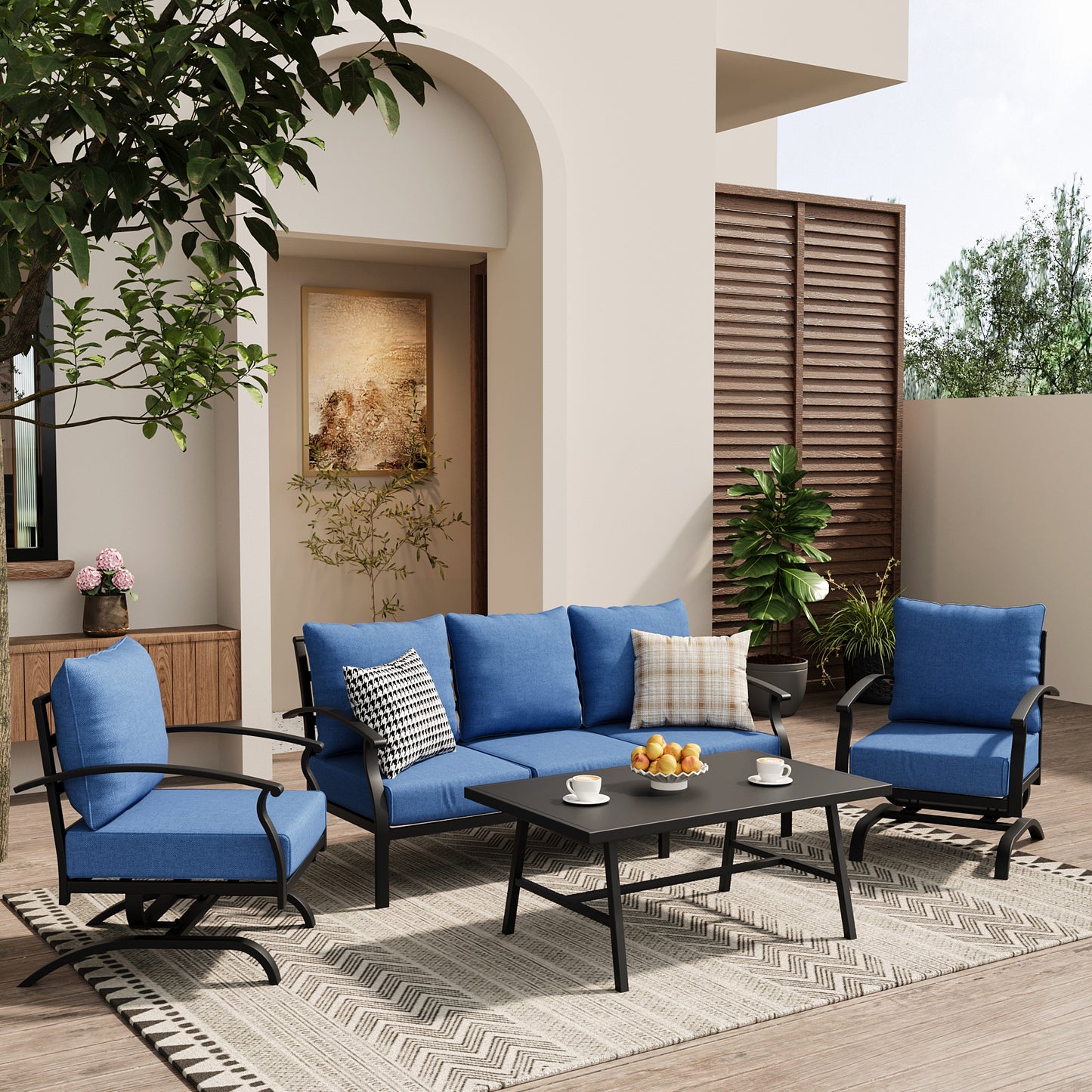ALAULM 4 Piece Patio Furniture Set,Outdoor Metal Patio Furniture with Coffee Table & Rocking Chairs Conversation Set for Porch,Backyard,Poolside, Garden