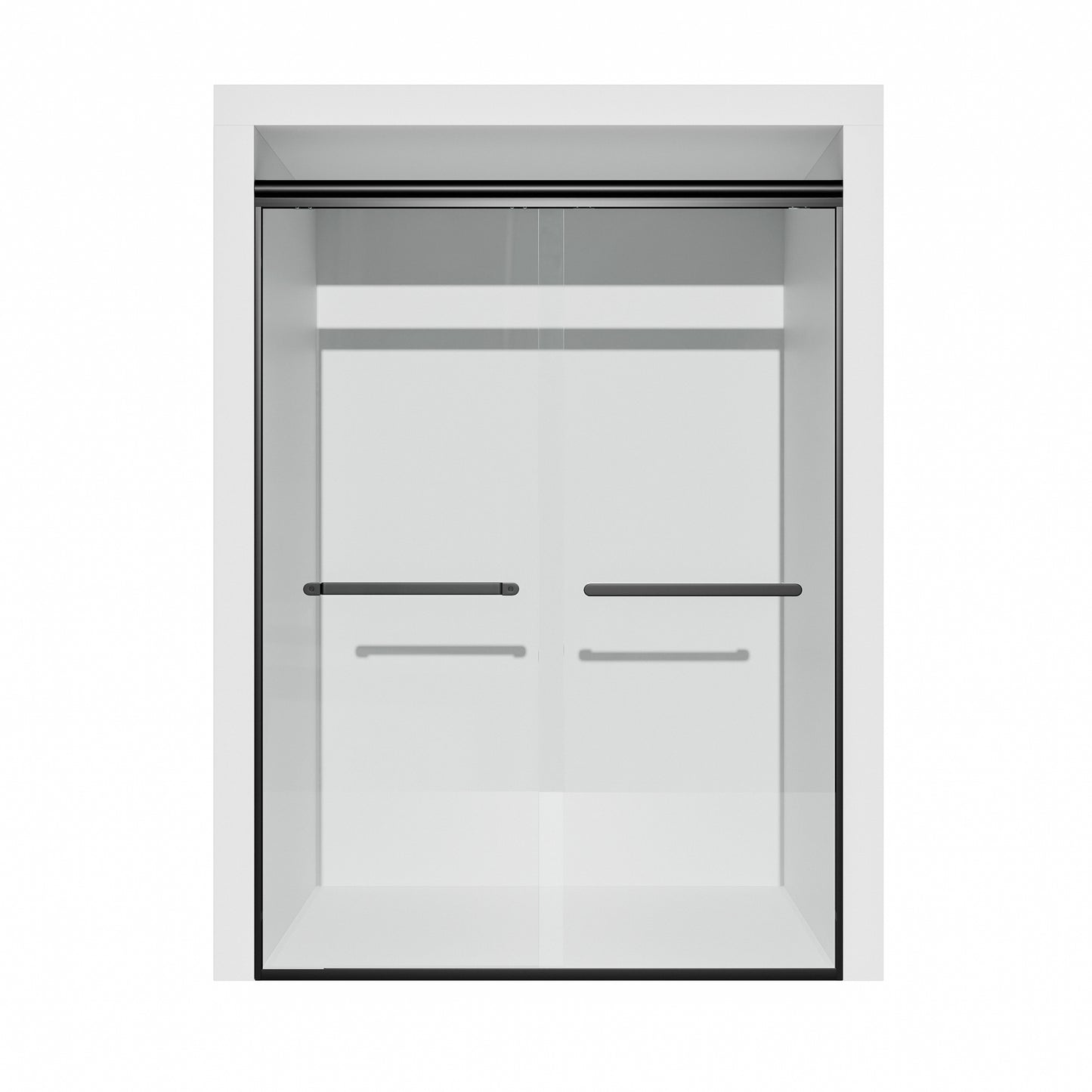 ALAULM Shower Door 44-48" W x 72" H Semi-Frameless Bypasss Bathroom Glass Shower Double Sliding Doors,1/4" (6mm) Clear SGCC Tempered Glass with Explosion-Proof Film, Black