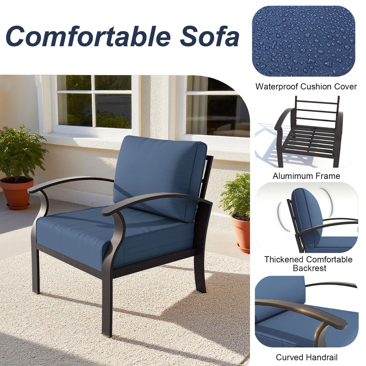 ALAULM 5-Seat Aluminum Patio Furniture Set, Outdoor Patio Conversation Set with Rectangular Metal Coffee Table and 5.1" Cushions for Patio Backyard Poolside，Sand