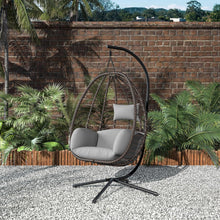Load image into Gallery viewer, Outdoor Wicker Hanging Basket Chair Hammock in Grey Cushion with Stand
