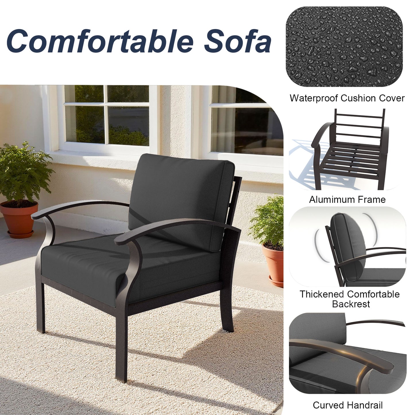 ALAULM 5-Seat Aluminum Patio Furniture Set, Outdoor Patio Conversation Set with Rectangular Metal Coffee Table and 5.1" Cushions for Patio Backyard Poolside，Sand