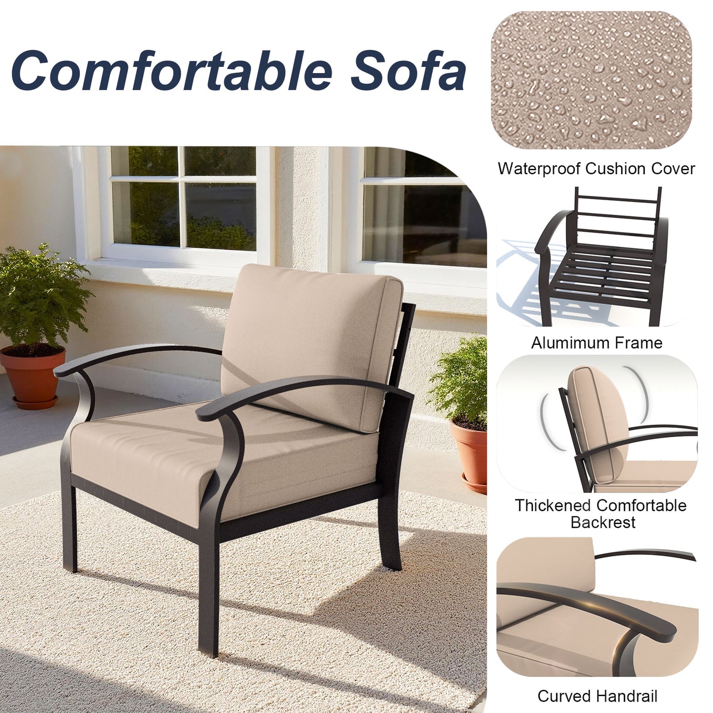 ALAULM Aluminum 2-Seat Patio Furniture Set, Outdoor Patio Conversation Set with 5.1" Cushions for Patio Backyard Poolside