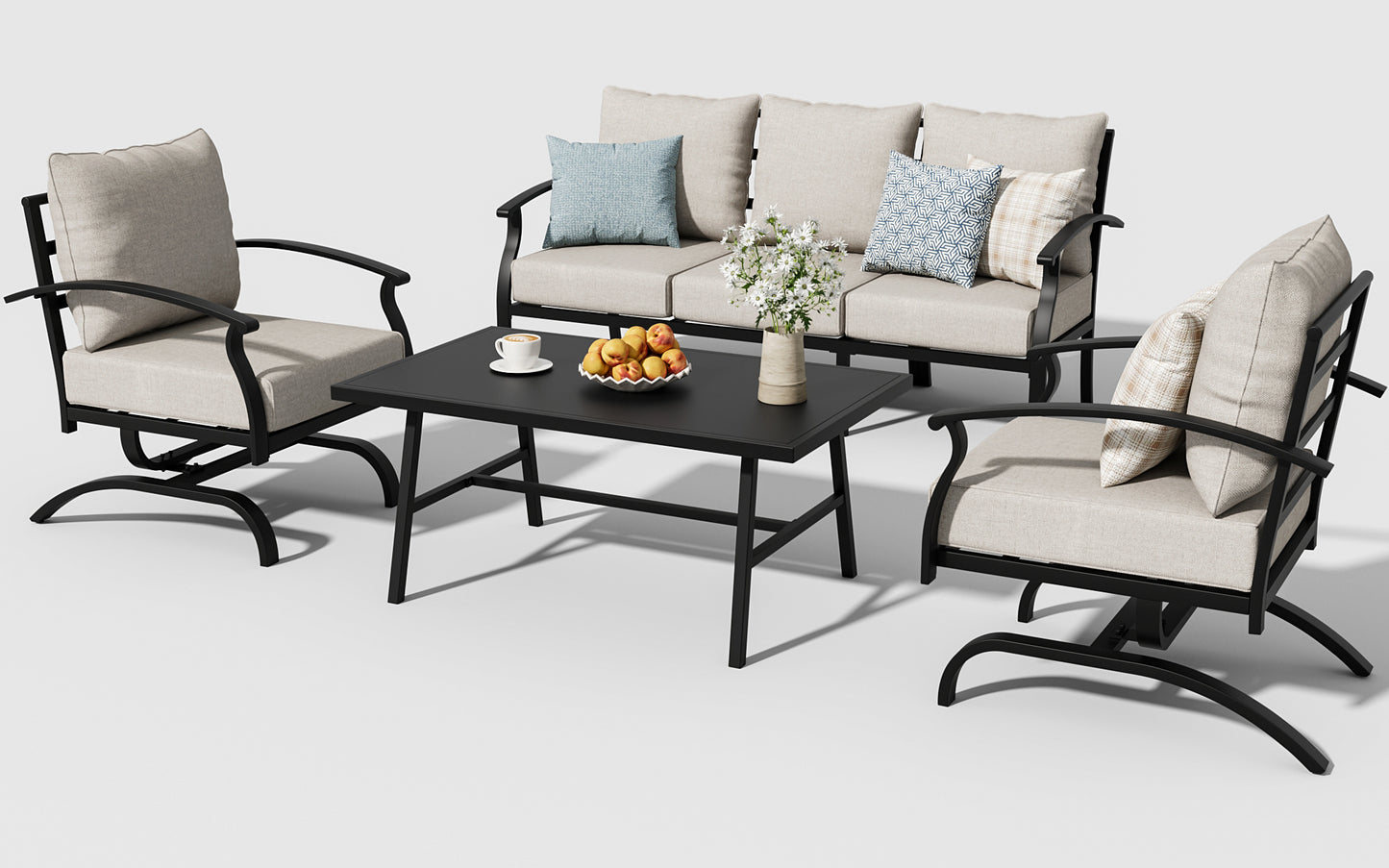 ALAULM 4 Piece Patio Furniture Set,Outdoor Metal Patio Furniture with Coffee Table & Rocking Chairs Conversation Set for Porch,Backyard,Poolside, Garden