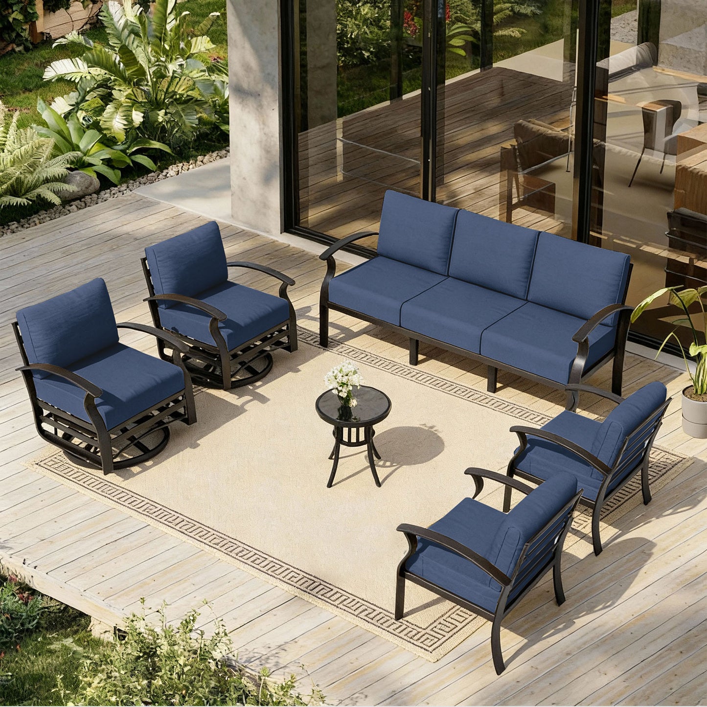 ALAULM 7-Seat Aluminum Patio Furniture Set, Outdoor Patio Conversation Set with 2 Swivel Glider Chairs and 5.1" Cushions for Patio Backyard Poolside